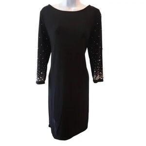 Annalee and Hope Elegant Black Dress with Pearl and Rhinestone Sleeves Large